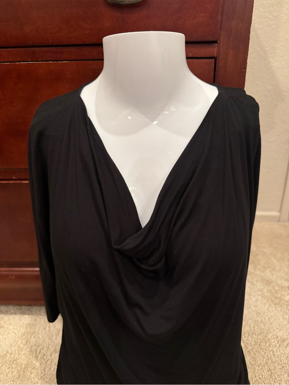 Tahari Black V-Neck Draped Top